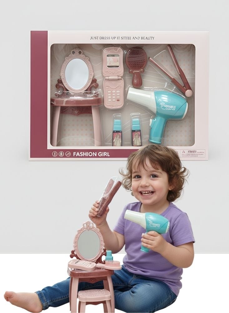 Premium Kids Pretend Beauty Salon Play Set with Toy Hair Dryer, Mirror, Comb & Styling Accessories – Role Play Grooming Toy for Toddlers and Girls - Image 1